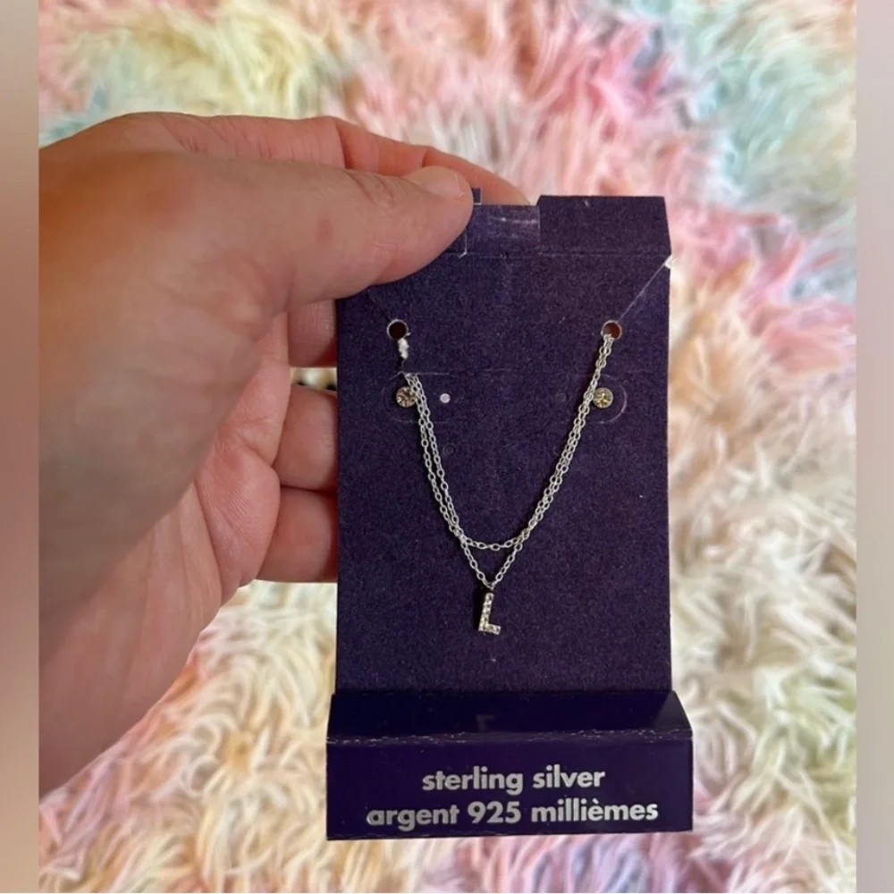 Sterling Silver Necklace with L Initial Pendant and small ear rings - Picture 3 of 3